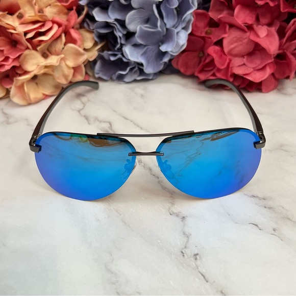 KINGSEVEN Retro Rimless Blue Mirrored Polarized Sunglasses - Picture 6 of 16